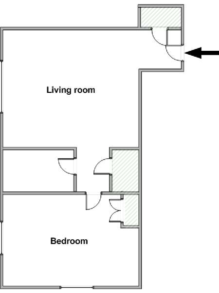 New York 1 Camera da letto appartamento - piantina approssimativa dell' appartamento  (NY-19033)