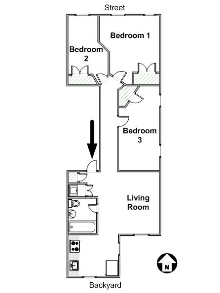 New York 3 Camere da letto appartamento - piantina approssimativa dell' appartamento  (NY-19224)