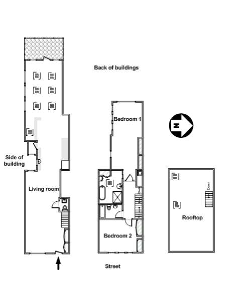 New York 2 Camere da letto - Duplex appartamento - piantina approssimativa dell' appartamento  (NY-19243)