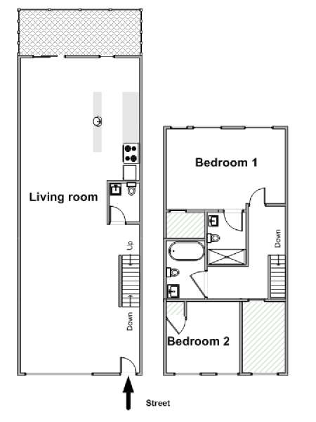 New York 2 Bedroom - Duplex apartment - apartment layout  (NY-19245)