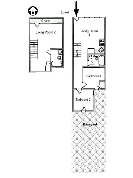 New York 2 Bedroom - Duplex apartment - apartment layout  (NY-19265)