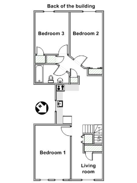 New York 3 Bedroom roommate share apartment - apartment layout  (NY-19339)