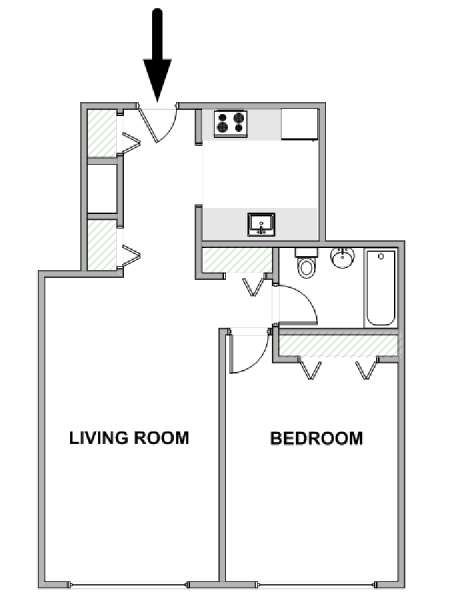 New York 1 Camera da letto appartamento - piantina approssimativa dell' appartamento  (NY-19360)