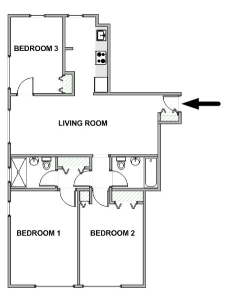 New York 2 Camere da letto appartamento - piantina approssimativa dell' appartamento  (NY-19362)