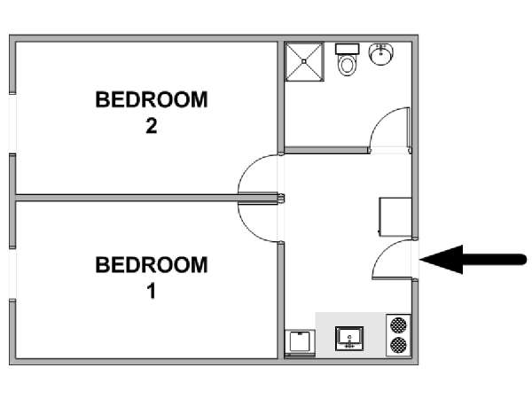 New York 2 Camere da letto stanza in affitto - piantina approssimativa dell' appartamento  (NY-19363)