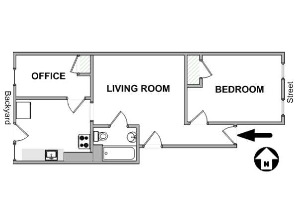 New York 1 Camera da letto appartamento - piantina approssimativa dell' appartamento  (NY-19446)