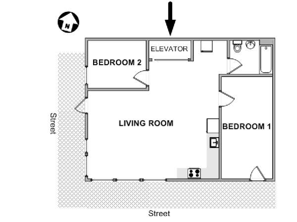 New York 2 Camere da letto appartamento - piantina approssimativa dell' appartamento  (NY-19464)