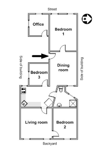 New York 3 Camere da letto appartamento - piantina approssimativa dell' appartamento  (NY-19511)