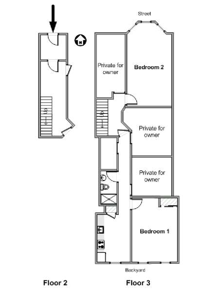 New York 2 Camere da letto stanza in affitto - piantina approssimativa dell' appartamento  (NY-19512)
