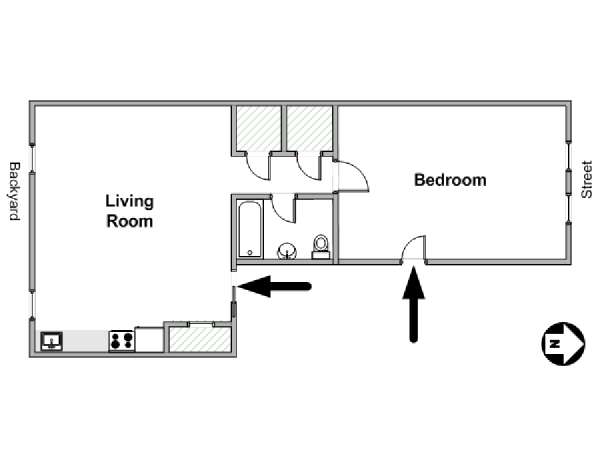 New York 1 Camera da letto appartamento - piantina approssimativa dell' appartamento  (NY-19515)
