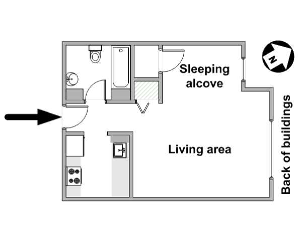 New York Studio avec Alcôve T1 logement location appartement - plan schématique  (NY-19532)
