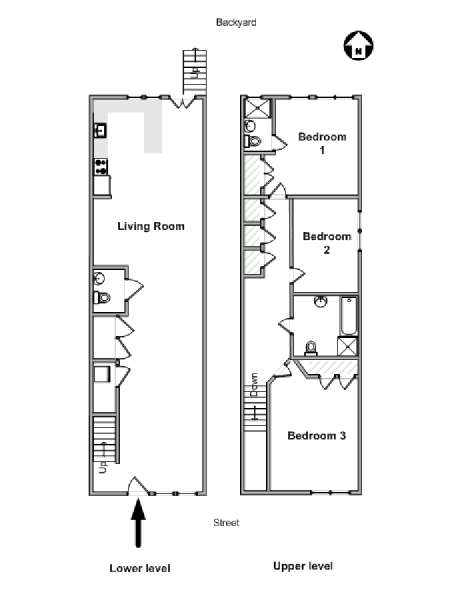 New York 3 Bedroom - Duplex apartment - apartment layout  (NY-19555)