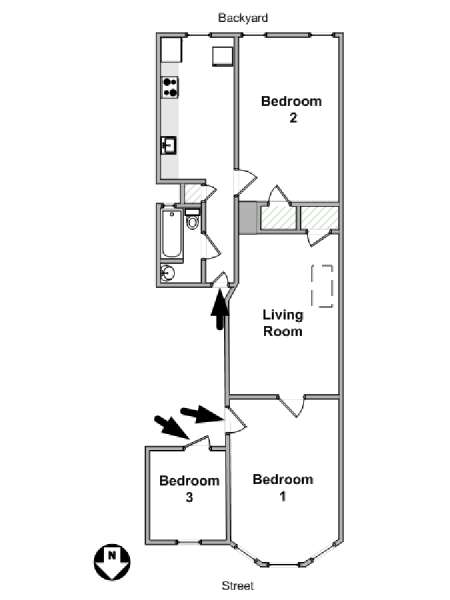 New York 3 Bedroom apartment - apartment layout  (NY-19558)