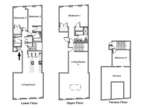 New York 4 Bedroom - Triplex apartment - apartment layout  (NY-19564)