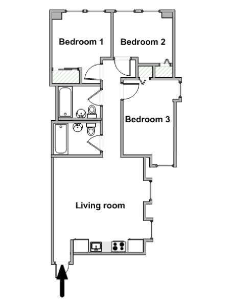 New York 3 Camere da letto appartamento - piantina approssimativa dell' appartamento  (NY-19577)