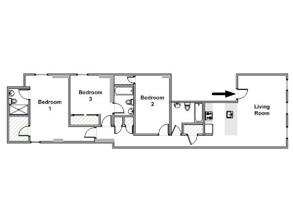 New York 3 Camere da letto appartamento - piantina approssimativa dell' appartamento  (NY-19584)