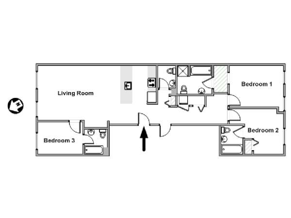 New York 3 Bedroom apartment - apartment layout  (NY-19595)