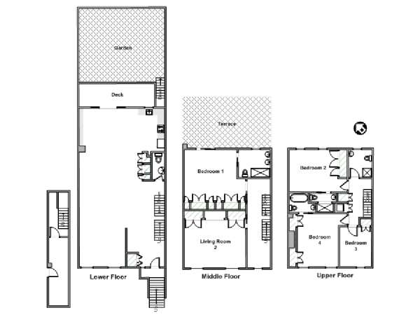 New York 4 Bedroom - Triplex apartment - apartment layout  (NY-19617)