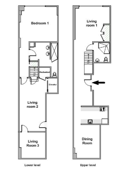 New York 1 Camera da letto - Duplex appartamento - piantina approssimativa dell' appartamento  (NY-19622)
