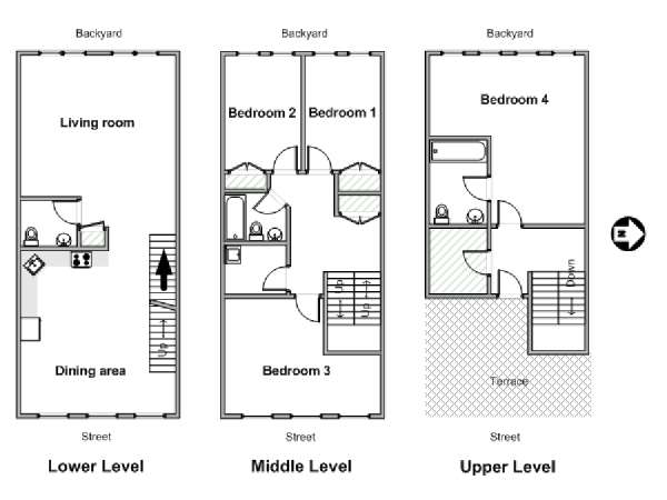 New York 4 Bedroom - Triplex apartment - apartment layout  (NY-19627)