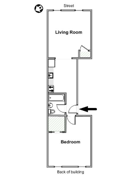 New York 1 Camera da letto appartamento - piantina approssimativa dell' appartamento  (NY-19650)
