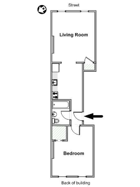 New York 1 Camera da letto appartamento - piantina approssimativa dell' appartamento  (NY-19651)