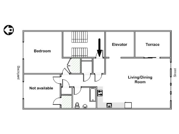 New York 1 Camera da letto appartamento - piantina approssimativa dell' appartamento  (NY-19653)