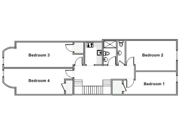 New York 4 Camere da letto stanza in affitto - piantina approssimativa dell' appartamento  (NY-19677)