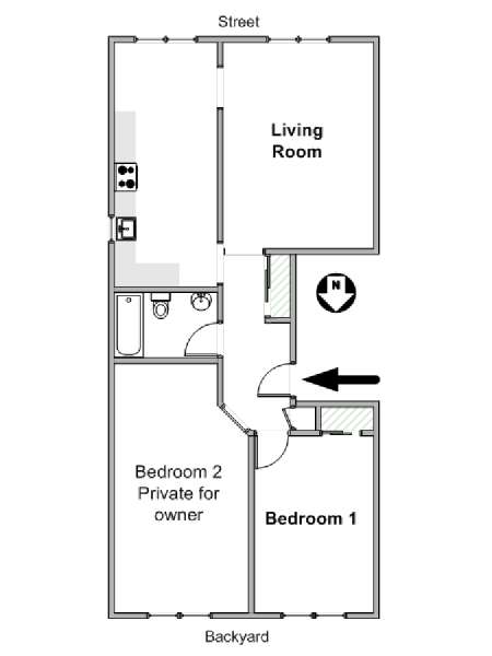 New York 2 Camere da letto stanza in affitto - piantina approssimativa dell' appartamento  (NY-19706)