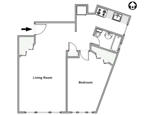 New York 1 Camera da letto appartamento - piantina approssimativa dell' appartamento  (NY-2174)