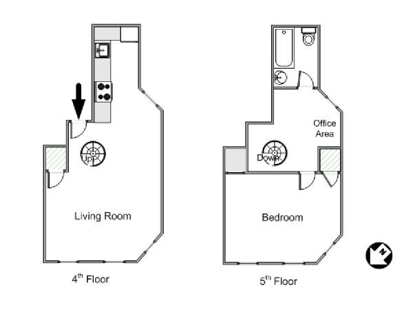 New York 1 Camera da letto - Duplex appartamento - piantina approssimativa dell' appartamento  (NY-2881)