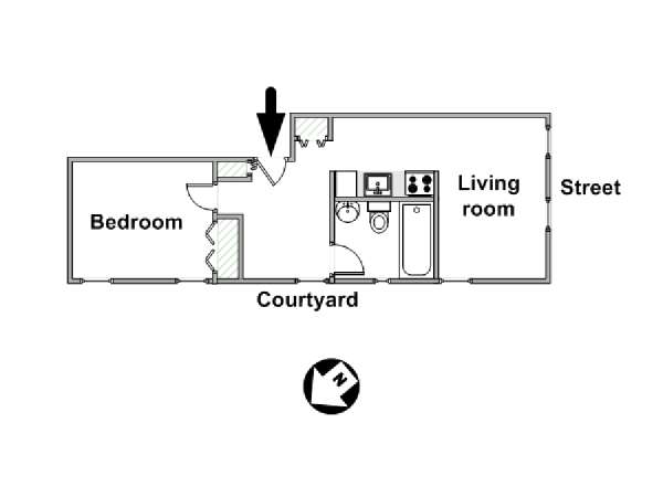 New York 1 Camera da letto appartamento - piantina approssimativa dell' appartamento  (NY-3203)