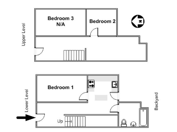 New York 3 Bedroom - Duplex roommate share apartment - apartment layout  (NY-3675)