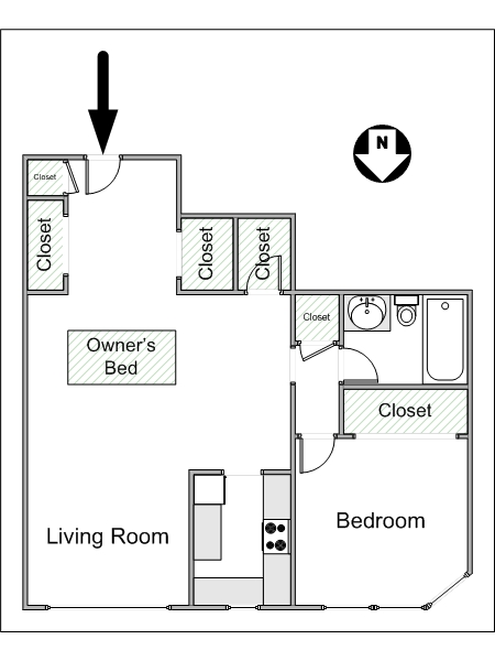 Nueva York 1 Dormitorio piso para compartir - esquema  (NY-4008)