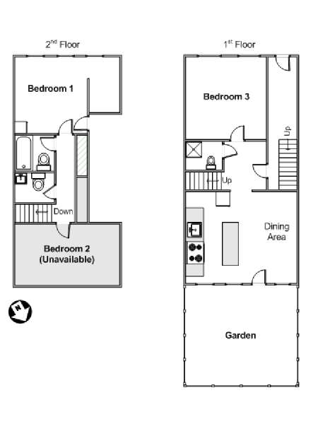 New York 2 Bedroom - Duplex roommate share apartment - apartment layout  (NY-5119)