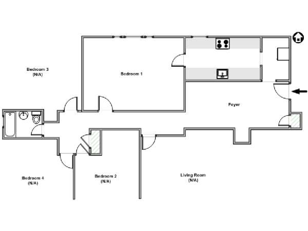New York 4 Camere da letto stanza in affitto - piantina approssimativa dell' appartamento  (NY-6537)