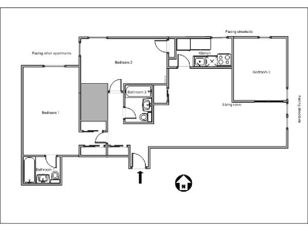 New York 3 Camere da letto appartamento - piantina approssimativa dell' appartamento  (NY-6718)