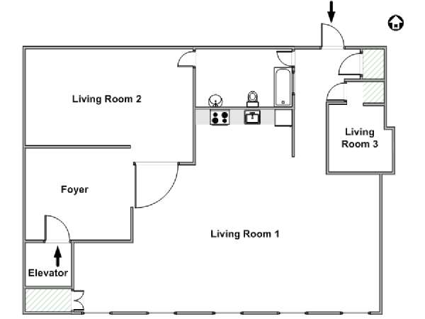 New York Studio avec Alcôve T1 - Loft logement location appartement - plan schématique  (NY-6917)
