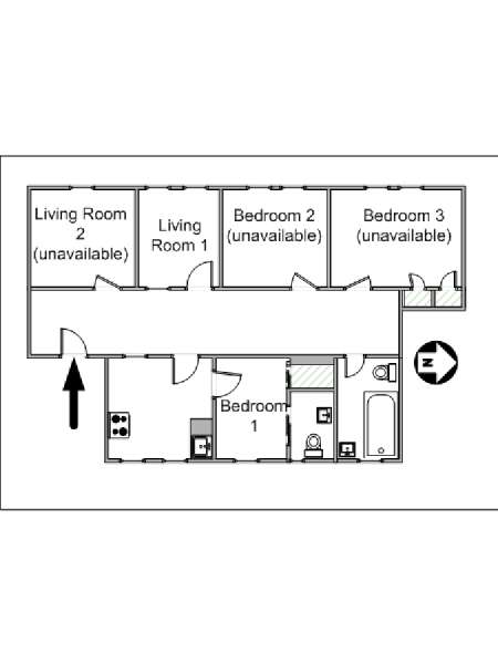 New York 3 Bedroom roommate share apartment - apartment layout  (NY-7693)
