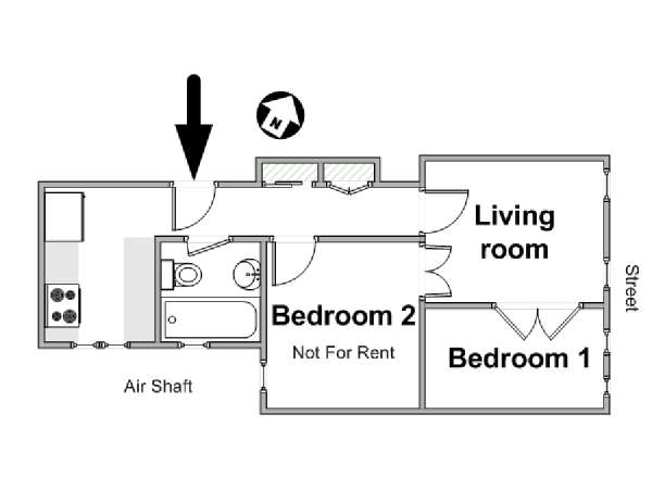 New York 2 Camere da letto stanza in affitto - piantina approssimativa dell' appartamento  (NY-7908)