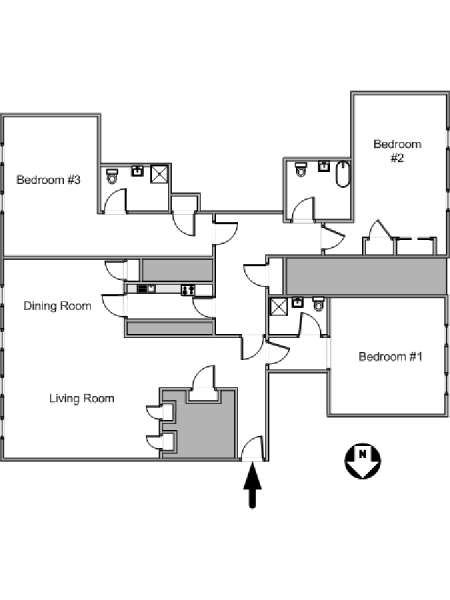 New York 3 Camere da letto stanza in affitto - piantina approssimativa dell' appartamento  (NY-8145)