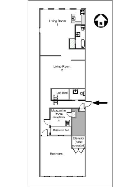 New York 1 Bedroom - Loft roommate share apartment - apartment layout  (NY-9572)