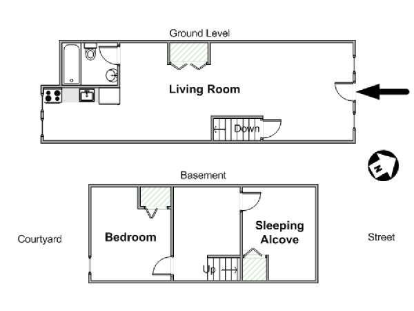 New York 1 Camera da letto - Duplex appartamento - piantina approssimativa dell' appartamento  (NY-9825)