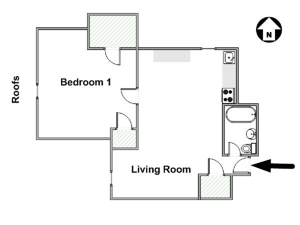 New York 1 Camera da letto appartamento - piantina approssimativa dell' appartamento  (NY-9847)
