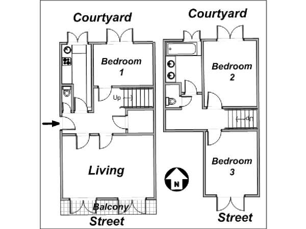 Paris T4 - Duplex appartement bed breakfast - plan schématique  (PA-400)
