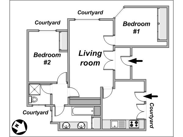Paris 2 Bedroom accommodation - layout  (PA-669)