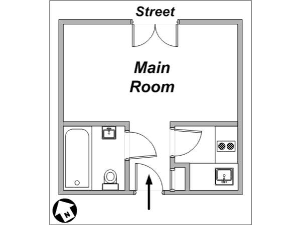 Paris Studio T1 logement location appartement - plan schématique  (PA-765)