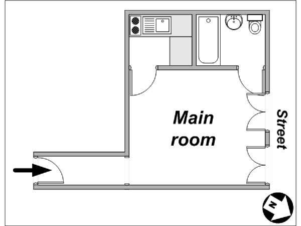Paris Studio T1 logement location appartement - plan sch&eacute;matique  (PA-789)