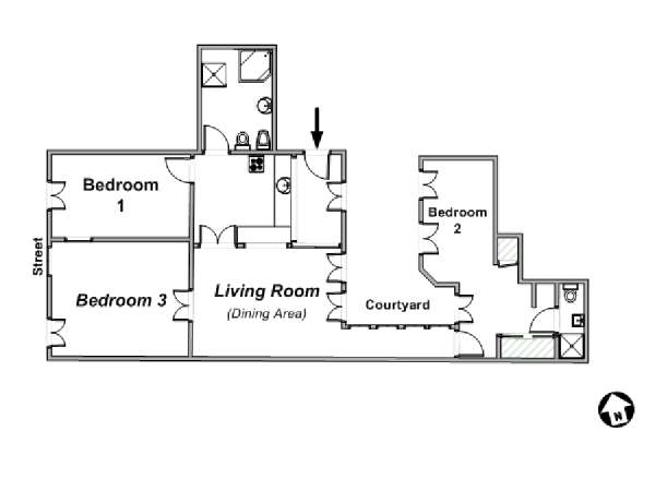 Parigi 3 Camere da letto appartamento - piantina approssimativa dell' appartamento  (PA-809)