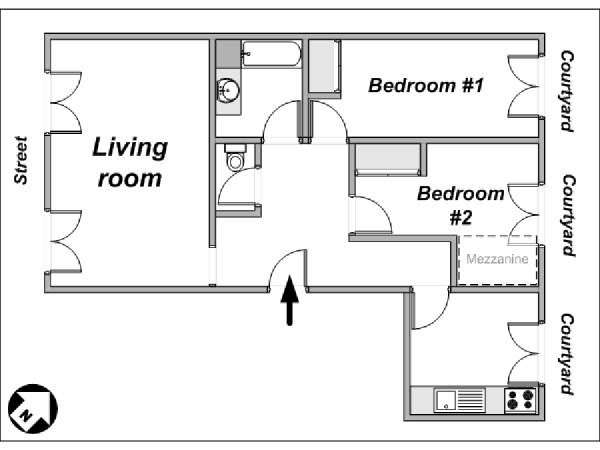 Paris 2 Bedroom apartment - apartment layout  (PA-884)